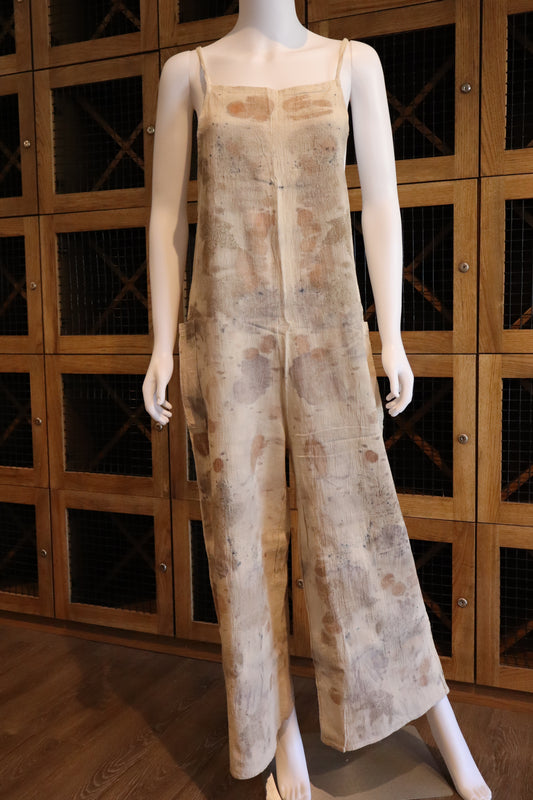 Elegant Natural Jumpsuit Print Leaves and Flowers