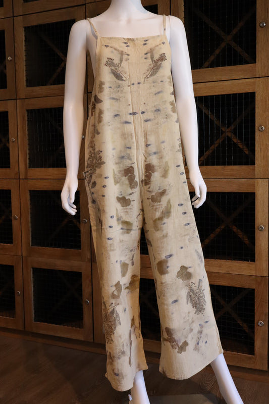 Elegant Natural Jumpsuit Print Leaves and Flowers