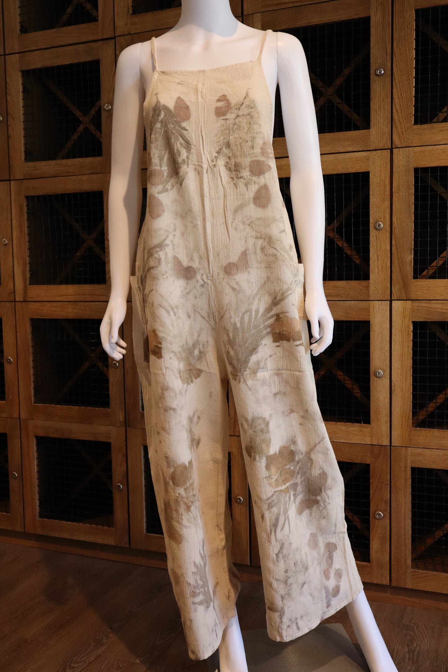 Elegant Natural Jumpsuit Print Leaves and Flowers