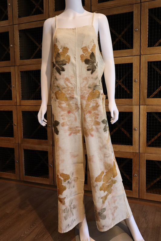 Elegant Natural Jumpsuit Print Leaves and Flowers