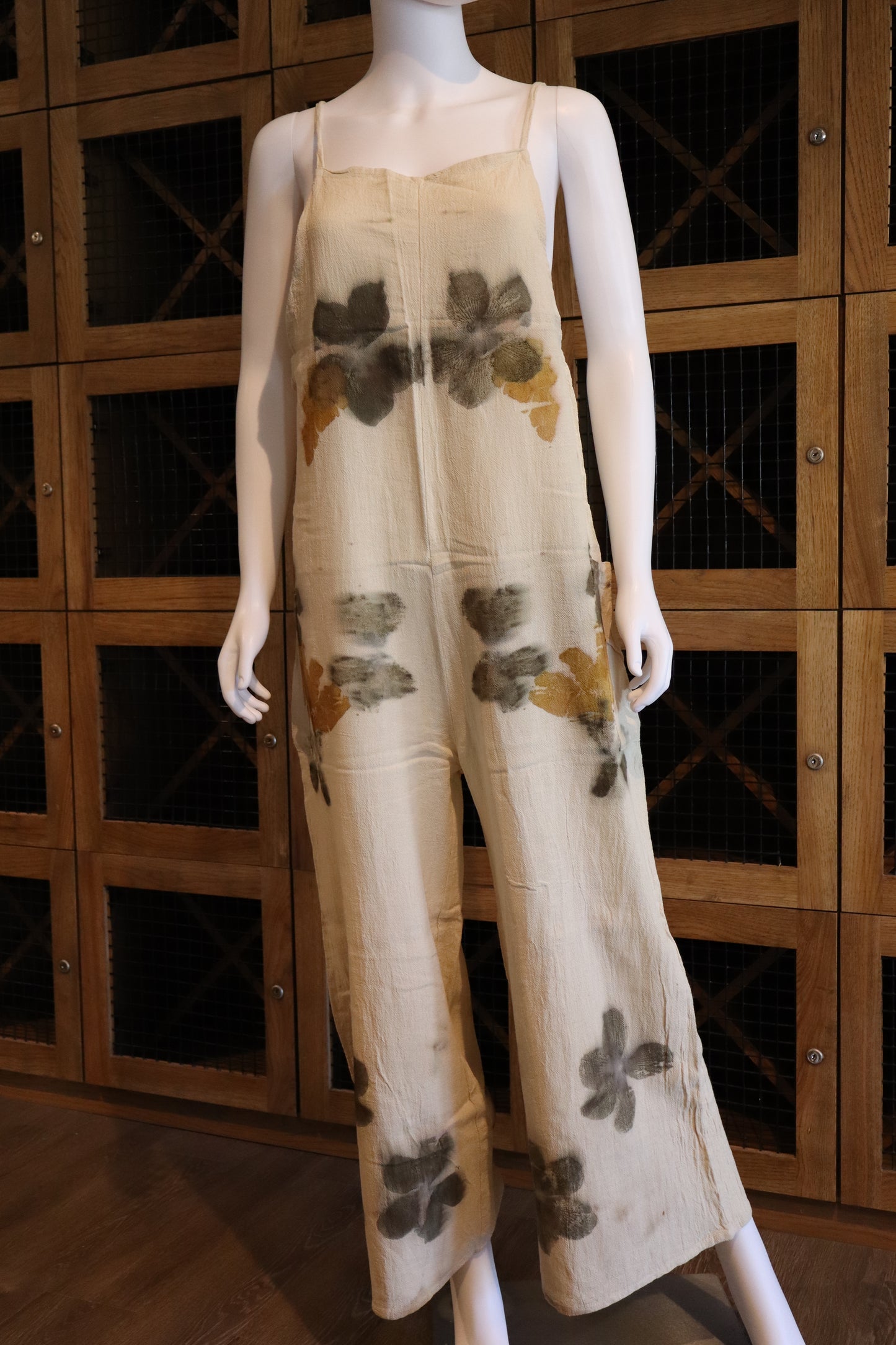 Elegant Natural Jumpsuit Print Leaves and Flowers