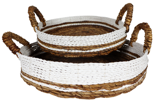 Set of 2 trays natural and white