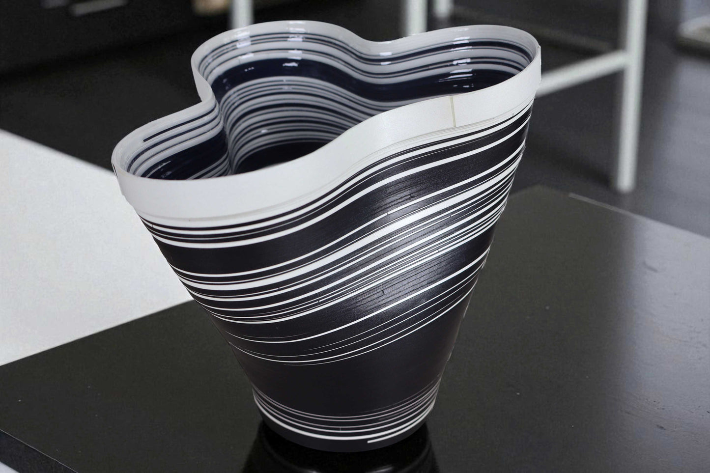 Contemporary Potted Plant Holder design, Handmade Paper. Contemporary Mexican Arts White and Black