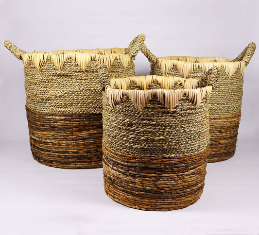 Set of 3 Natural Handwoven Beige Quebec basket