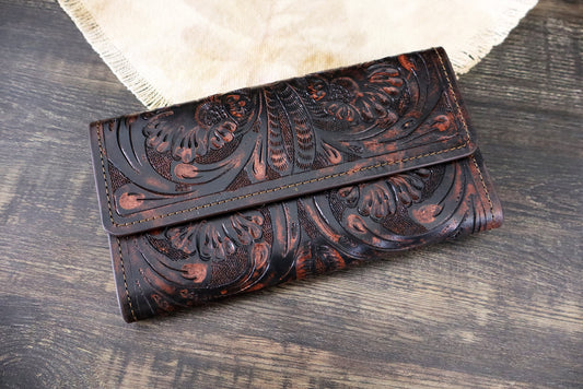 Tooled Leather Wallet, Wallet for Women, French Beige Style