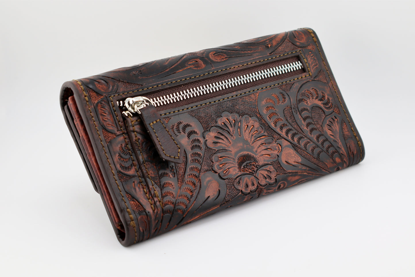 Tooled Leather Wallet, Wallet for Women, French Beige Style