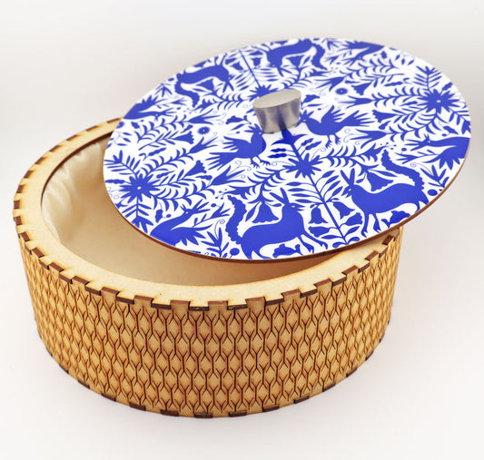 Tortillla Warmer, Blue Fish Contemporary design, Handmade Wood.