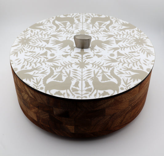 Tortillla Warmer Handmade Parota Wood, Beige Tenangos Contemporary design.