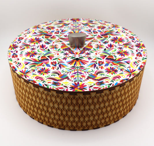 Tortillla Warmer, Tenangos colorful Contemporary design, Handmade Wood