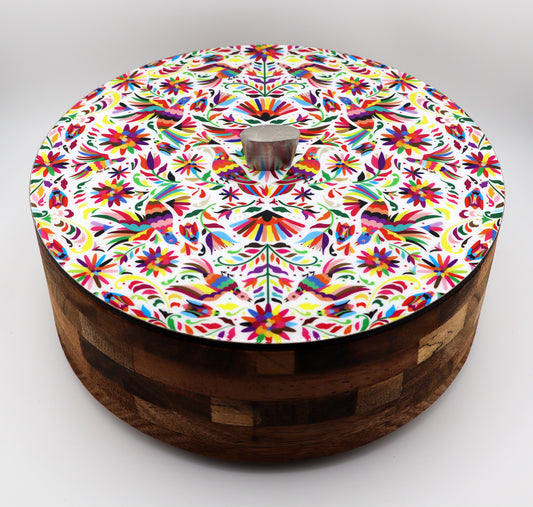 Tortillla Warmer Handmade Parota Wood, Tenangos Contemporary design.